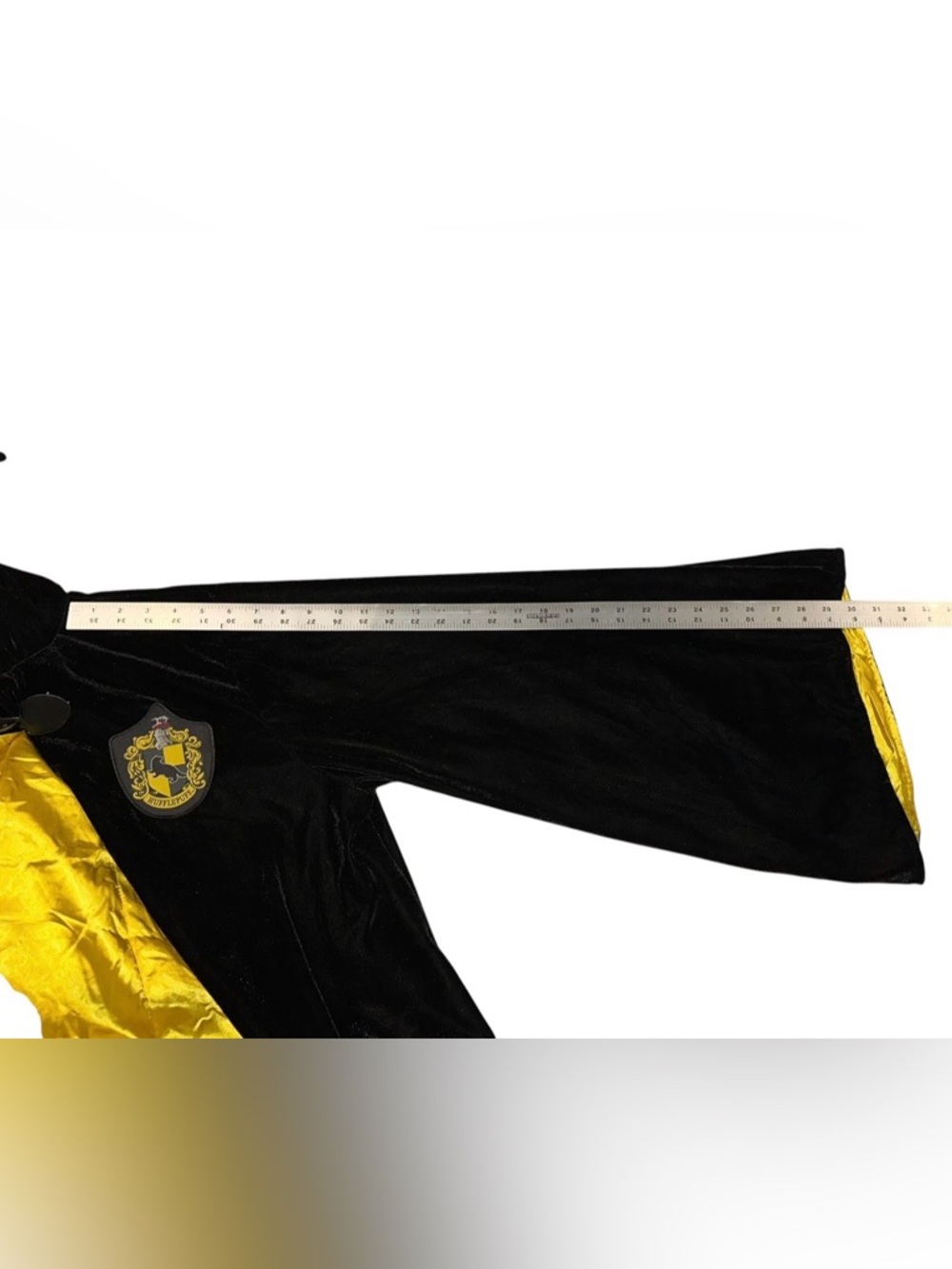 Harry Potter Hufflepuff Cloak Hooded Black Velour House Robe Adult One Size - Picture 7 of 9